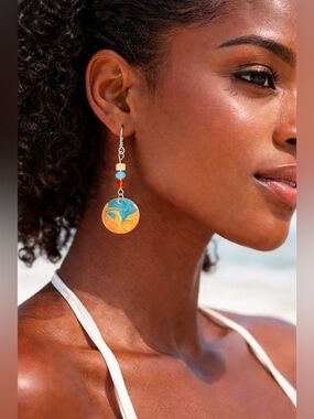 Blue & Tangerine Resin Earrings • Double-Sided Design • Lightweight Dangles